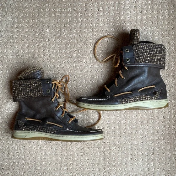 Sperry Top Sider Plaid Leather High Top Shoes - Picture 2 of 10